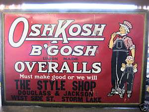 Osh Kosh bGosh workwear ad tin sign disp orig RARE lee  