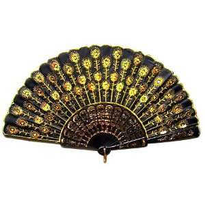  Beautiful Ladys Silk Hand Fan with Golden Sequins 