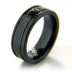  7mm Flat Black Ceramic Ring with Channels Jewelry