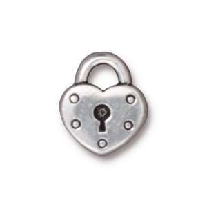  Fine Silver Plated Pewter Heart Lock Keyhole Charm 16.3mm 