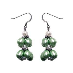   Sterling Silver White and Green Freshwater Pearl Earrings QE 10023 AM
