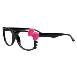  Hello Kitty Style Fashion Glasses Black Frame Pink Bow 