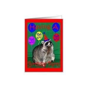 Invitation to 15th Birthday Party, Raccoon with party hat 
