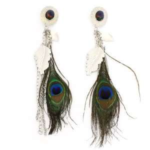  Peacock Statement Clip Ons; 8L; Silver Metal; Genuine 