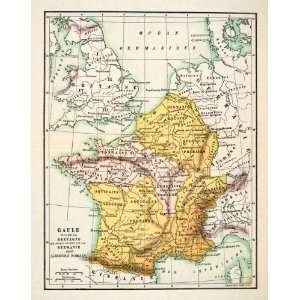 1929 Wood Engraving Map France Gaul Germany England 