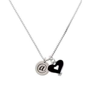  @   At Sign   1/2 Disc and Black Heart Charm Necklace 