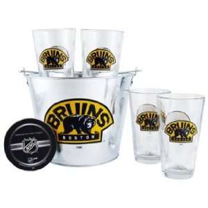 Boston Bruins Pint Glasses and Beer Bucket Set  Boston Bruins Gift 