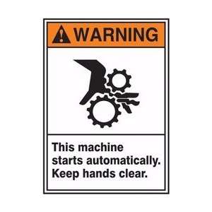 WARNING WARNING THIS MACHINE STARTS AUTOMATICALLY. KEEP HANDS CLEAR 