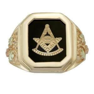 Black Hills Gold Masonic Past Grand Master Ring with Onyx 