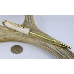  Deer Antler 30 06 Rifle Cartridge Pen With a Gold Finish 