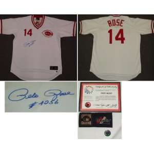  Pete Rose Signed Reds 76 Majestic Jersey w/#4256 Sports 