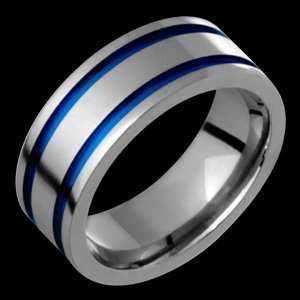 Adora   size 6.25 Titanium Band with Dark Blue Grooves. Choose Your 