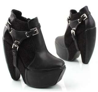   Strap Thick Platform Curve Chunk High Heel Ankle Boots Shoes  