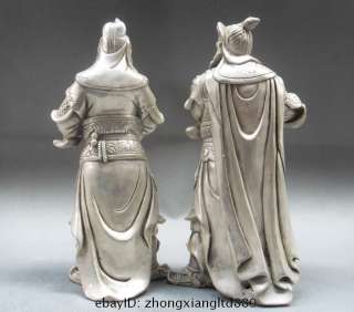 China Silver Warrior God Guan Gong Yu Attendants Statue  