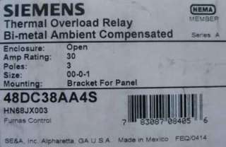 New Siemens 48DC38AA4S 30A 3P Size 1 Overload Relay  
