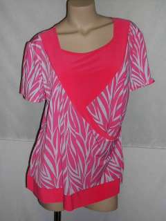 NEW XL 12 14 SS Shirt PINK WHITE *LEAVES* Bust 38  