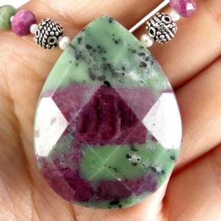 FACETED RUBY ZOISITE TEARDROP PENDANT BEADS NECKLACE  