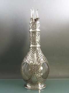 HEAVY CHINESE SILVER OVERLAY FOUR SECTION DECANTER  