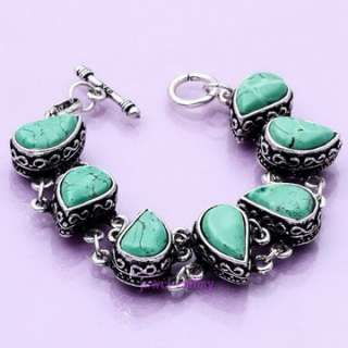 Howlite Turquoise bead Tibet silver OVAL cuff bracelet  
