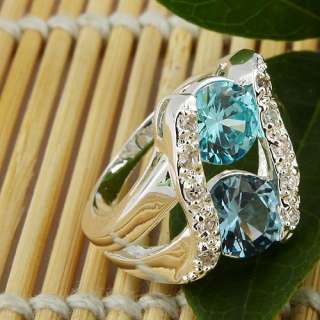 Stylish Blue Topaz Gem Silver Ring Size #7 #8 S02  New 