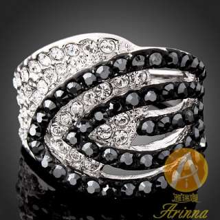 ARINNA Swarovski Crystal Black Onyx White Gold GP Ring  