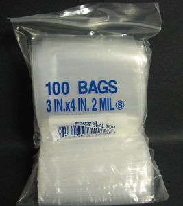 100 3x4 Clear Plastic Ziplock Bag Pouch Sack 2 Mil New  