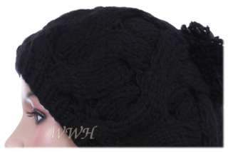 Cute Tufted Knit Beanie Beret Hat Winter Cap be520d  