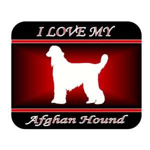 I Love My Afghan Hound Dog Mouse Pad   Red Design 