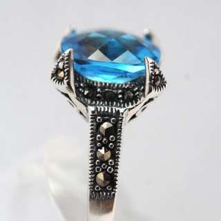Marcasite and Blue Topaz .925 Sterling Silver Ring sz 6  