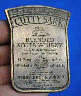 Vtg Brass Cutty Sark Whiskey Label Belt Buckle 1970s  