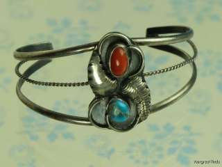 VINTAGE SOUTHWESTERN TRIBAL 925 STERLING SILVER TURQUOISE RED CORAL 