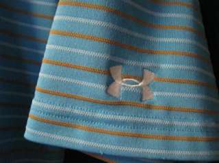 UNDER ARMOUR Mens Short Sleeve Polo Shirt XL Blue Orange White Stripe 