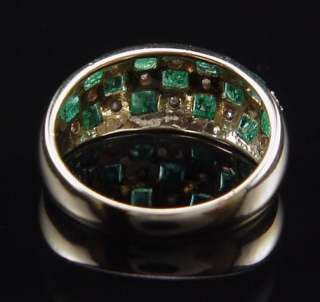 ALLURING ESTATE 14K WIDE CIGAR BAND STYLE EMERALD & DIAMOND COCKTAIL 