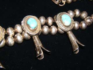 SIGNED W Vintage NAVAJO Blue TURQUOIS STERLING SILVER Squash Blossom 