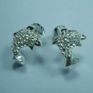  Dolphin 925 Italy Silver Stud Earrings with Russian Stones 