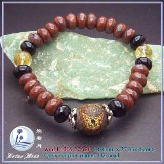 Bloodstone Onyx Citrine Dzi bead Tibetan wristmala  