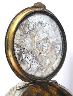 REPOUSSE METAL BOX SNUFF OR PILL MIRRORED LID c1880 SUPERB  