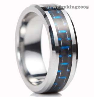 New Tungsten Black & Blue Carbon Fiber Ring size 9 13  