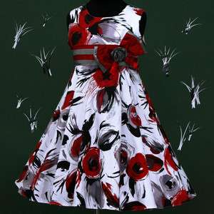 w025 c12 White Red Christmas Party Girls Dress 2,3 12y  