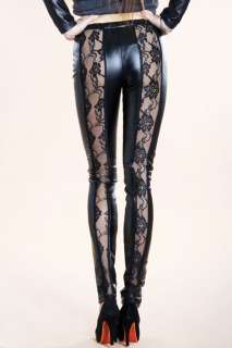 Black Lace PVC Leather Look Leggings AU Sz 6 16 w1403  