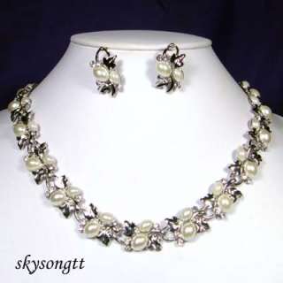 Swarovski Crystal Silver Plate Bead Necklace Set S1455S  