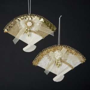  Club Pack of 24 Ivory and Gold Fabric Fan Christmas 