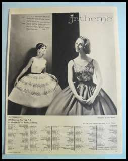 1959 Jr Theme Inc NY Von Marek Fashion Dresses Print Ad  