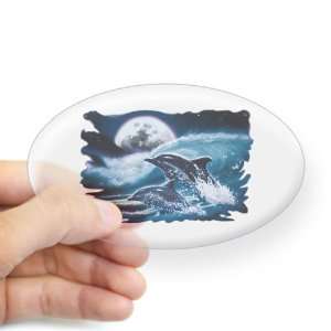  Sticker Clear (Oval) Moon Dolphins 