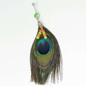 Belly Ring Feather Peacock Navel Ring Jeweled Multiply Long Feather 