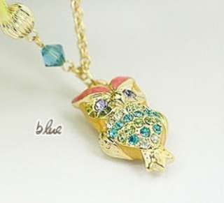N1662 cute tree owl crystal rhinestone Necklace fashion charm chain bj 