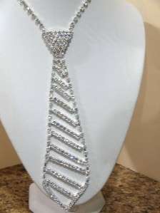 Designer Inspired Rhinestone Necktie Womens Necklace 7 long  