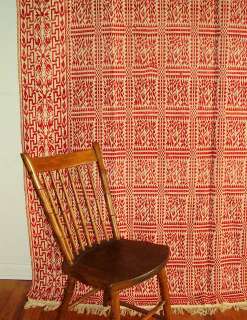 Antique Pennsylvania COVERLET c1840 Red Wool + Natrual Cotton TULIPS 