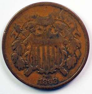 1868 Two Cent Piece Coin    