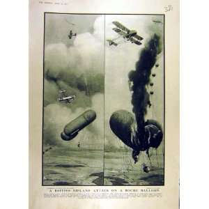    1917 British Bi Plane Boche Balloon Sketch Ww1 War